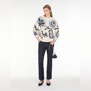 Weekend Max Mara Ivory and Navy Floral Bird Sweater